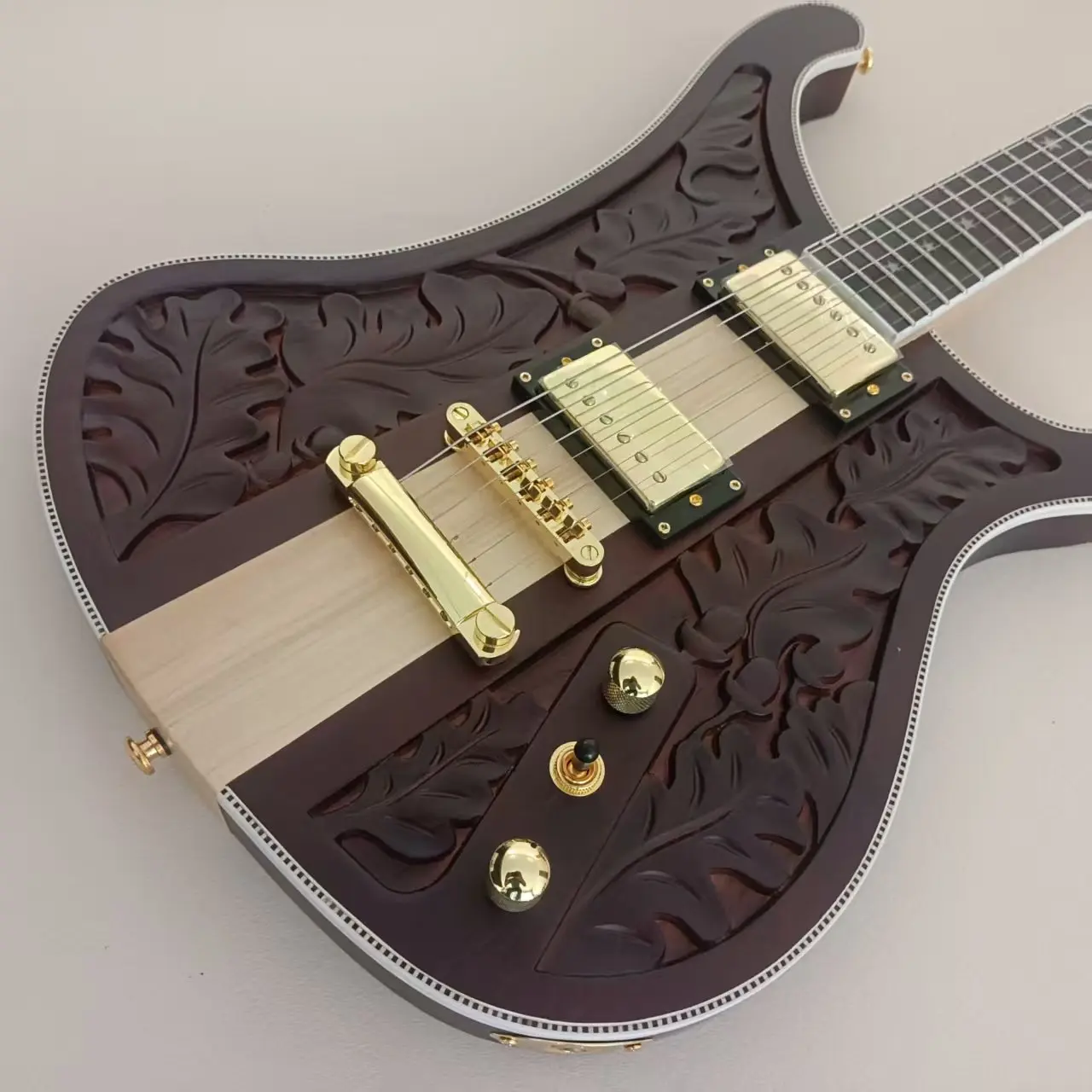 6 String Neck Thru Electric Bass Guitar Hand Carved Body Ebony Fingerboard HH Pickups Gold Hardware Custom Wood Guitar
6 String Neck Thru Electric Bass Guitar Hand Carved Body Ebony Fingerboard HH Pickups Gold Hardware Custom Wood Guitar