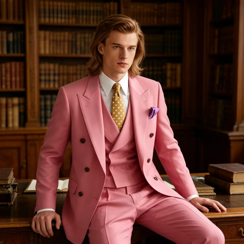 Мужской костюм-тройка Slim Fit: розово-голубой смокинг для жениха, деловой пиджак, жилет и брюки для мужчин
Мужской костюм-тройка Slim Fit: розово-голубой смокинг для жениха, деловой пиджак, жилет и брюки для мужчин