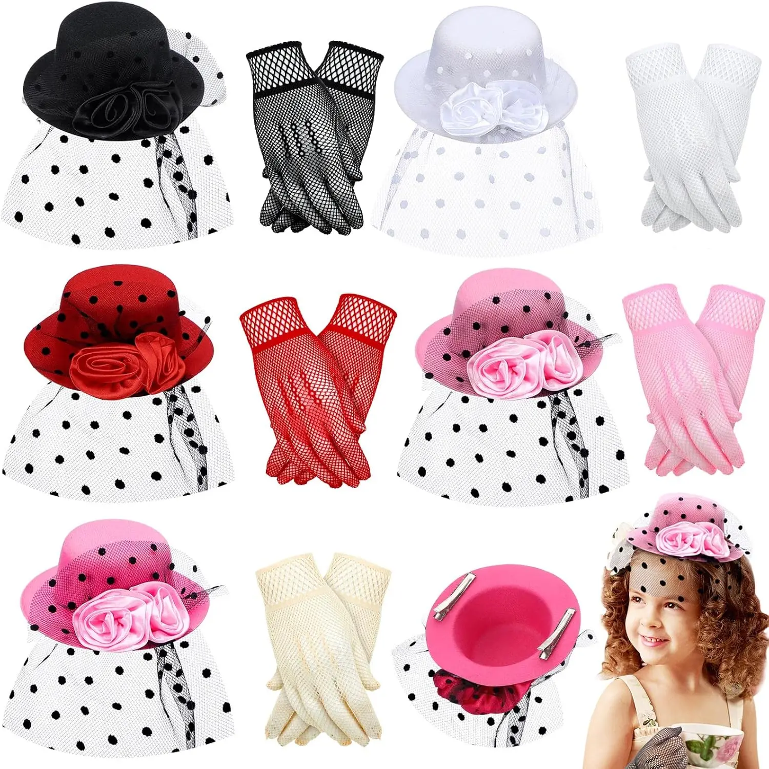 10 Pcs Girls Tea Party Hats Set Mini Hat Hair Clip Fascinator Veil Mesh Gloves Kids Accessories 5.3 Inch
10 Pcs Girls Tea Party Hats Set Mini Hat Hair Clip Fascinator Veil Mesh Gloves Kids Accessories 5.3 Inch