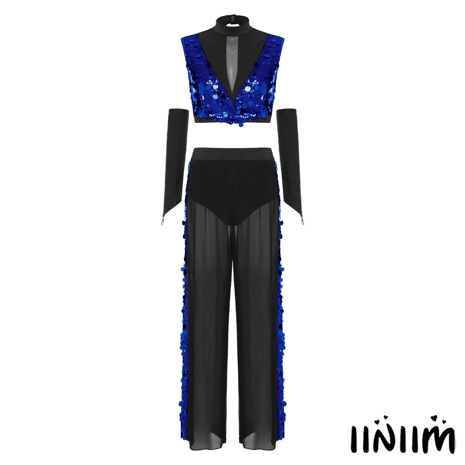Women Lyrical Dance Outfit Sleeveless Backles Glitter Sequined Crop Top with Gloves and Wide Leg Mesh Pants Modern Dance Costume
Women Lyrical Dance Outfit Sleeveless Backles Glitter Sequined Crop Top with Gloves and Wide Leg Mesh Pants Modern Dance Costume