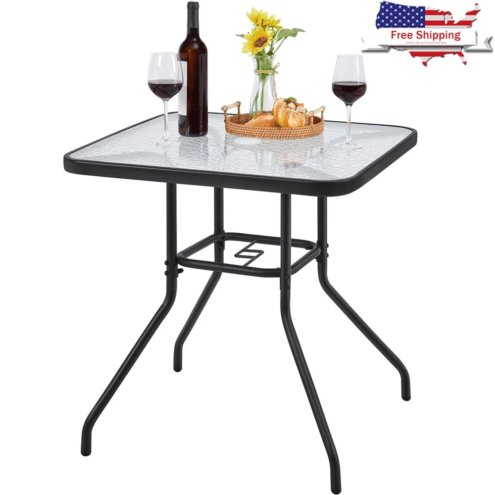 Outdoor Square Bistro Table with Umbrella Hole 2-4 People Durable Tempered Glass Metal Patio Table Easy Care Water Resistant
Outdoor Square Bistro Table with Umbrella Hole 2-4 People Durable Tempered Glass Metal Patio Table Easy Care Water Resistant