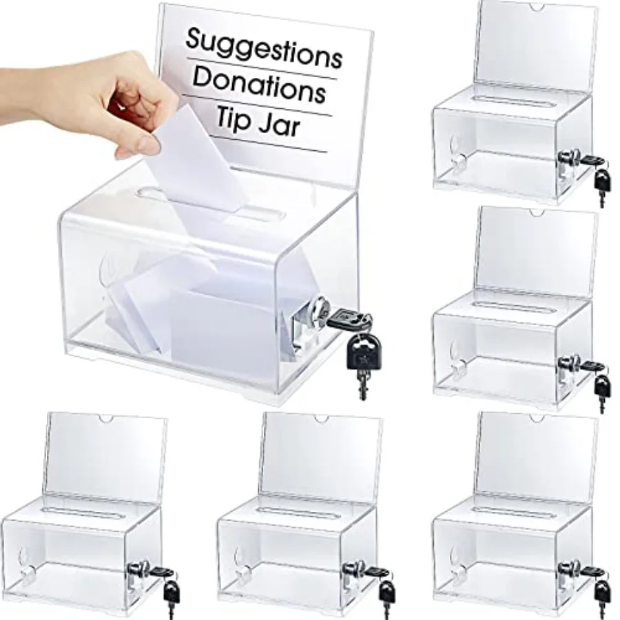 Pcs Acrylic Donation Box with Lock and Sign Holder Clear Ballot Donation Boxes with Slot for Fundraising Suggestion Box Storage
Pcs Acrylic Donation Box with Lock and Sign Holder Clear Ballot Donation Boxes with Slot for Fundraising Suggestion Box Storage