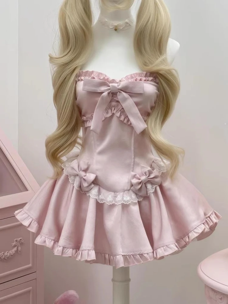 Kawaii Lolita Japanese Sweet Women Dresses Design Bow Lace Strapless Y2k Pink Evening Dress Female Korean Popular Clothes
Kawaii Lolita Japanese Sweet Women Dresses Design Bow Lace Strapless Y2k Pink Evening Dress Female Korean Popular Clothes