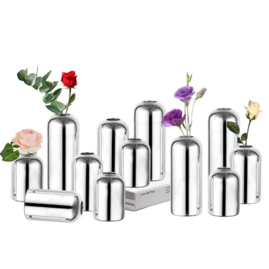 Glass Bud Vases for Centerpieces Silver - 12pcs Blown Modern Cylinder Small Glass Vases Mini Bulk Single Flower Vase for Weddin
Glass Bud Vases for Centerpieces Silver - 12pcs Blown Modern Cylinder Small Glass Vases Mini Bulk Single Flower Vase for Weddin