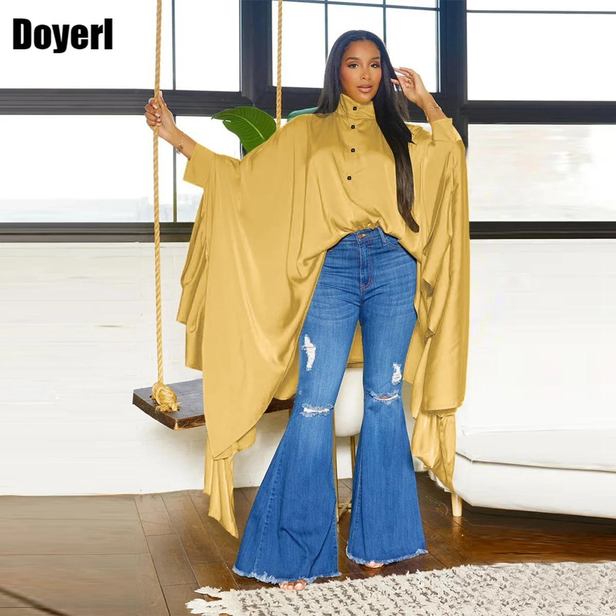Batwing Long Sleeve Blouse Women Oversize Button Up Ruffle Shirt Blouse Elegant Loose Casual Womens Tops and Blouses Party Club
Batwing Long Sleeve Blouse Women Oversize Button Up Ruffle Shirt Blouse Elegant Loose Casual Womens Tops and Blouses Party Club