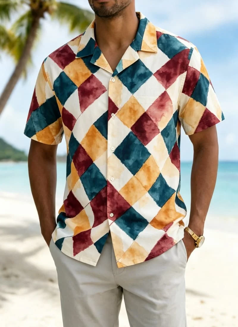 Men's abstract geometric art printed Hawaiian shirt, casual top, for summer vacations, beach parties, daily wear
Men's abstract geometric art printed Hawaiian shirt, casual top, for summer vacations, beach parties, daily wear