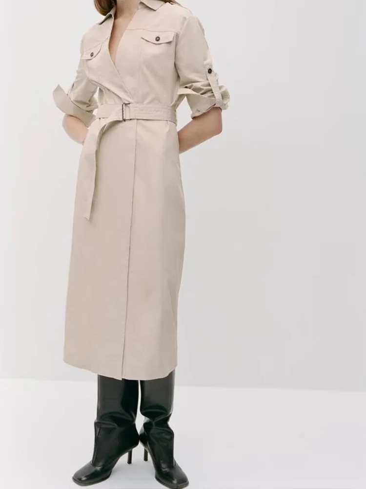Women's autumn new arrival windbreaker fabric lapel long sleeve with belt shirt style midi dress
Women's autumn new arrival windbreaker fabric lapel long sleeve with belt shirt style midi dress