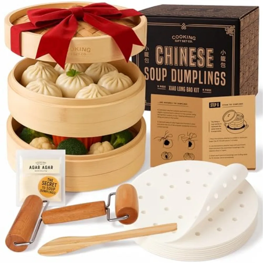 Co. Bamboo Steamer Basket Soup Dumpling Kit - 2 Tier 8-Inch Dumpling Steamer for Cooking with Agar Agar Roller Spoon Liners Rec
Co. Bamboo Steamer Basket Soup Dumpling Kit - 2 Tier 8-Inch Dumpling Steamer for Cooking with Agar Agar Roller Spoon Liners Rec