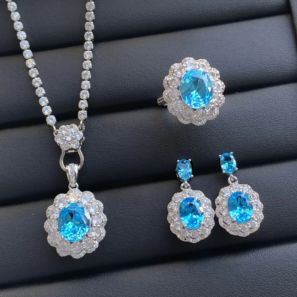 High Grade Sky Blue Topaz Aquamarine Gemstones Diamonds Flower Earrings for Women Silver 925 Evening Party Wedding Jewelry Sets
High Grade Sky Blue Topaz Aquamarine Gemstones Diamonds Flower Earrings for Women Silver 925 Evening Party Wedding Jewelry Sets