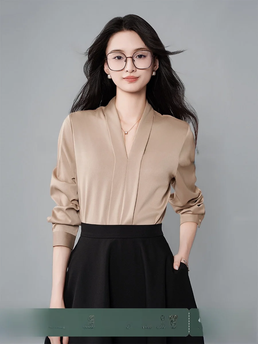 Achu Satin irt Women's oulder Line V-ne Career Interview Top Warm Harmonious High Sensation Coffee Color Commute Sle
Achu Satin irt Women's oulder Line V-ne Career Interview Top Warm Harmonious High Sensation Coffee Color Commute Sle