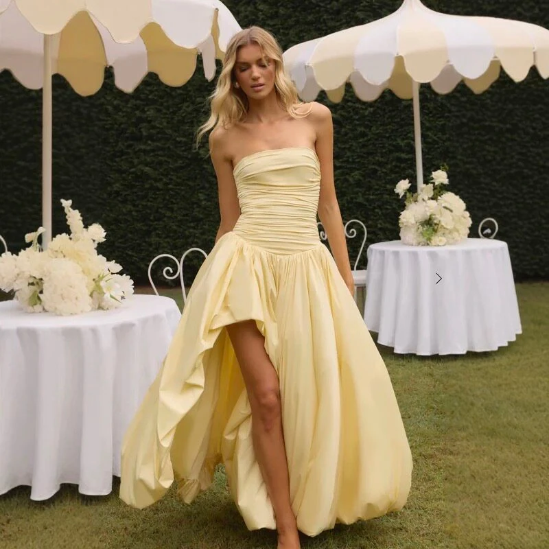 Yellow Strapless High Slit Princess Maxi Dress Voluminous Irregular Ball Gown With Lace-Up Back For Formal Wedding Party Dresses
Yellow Strapless High Slit Princess Maxi Dress Voluminous Irregular Ball Gown With Lace-Up Back For Formal Wedding Party Dresses