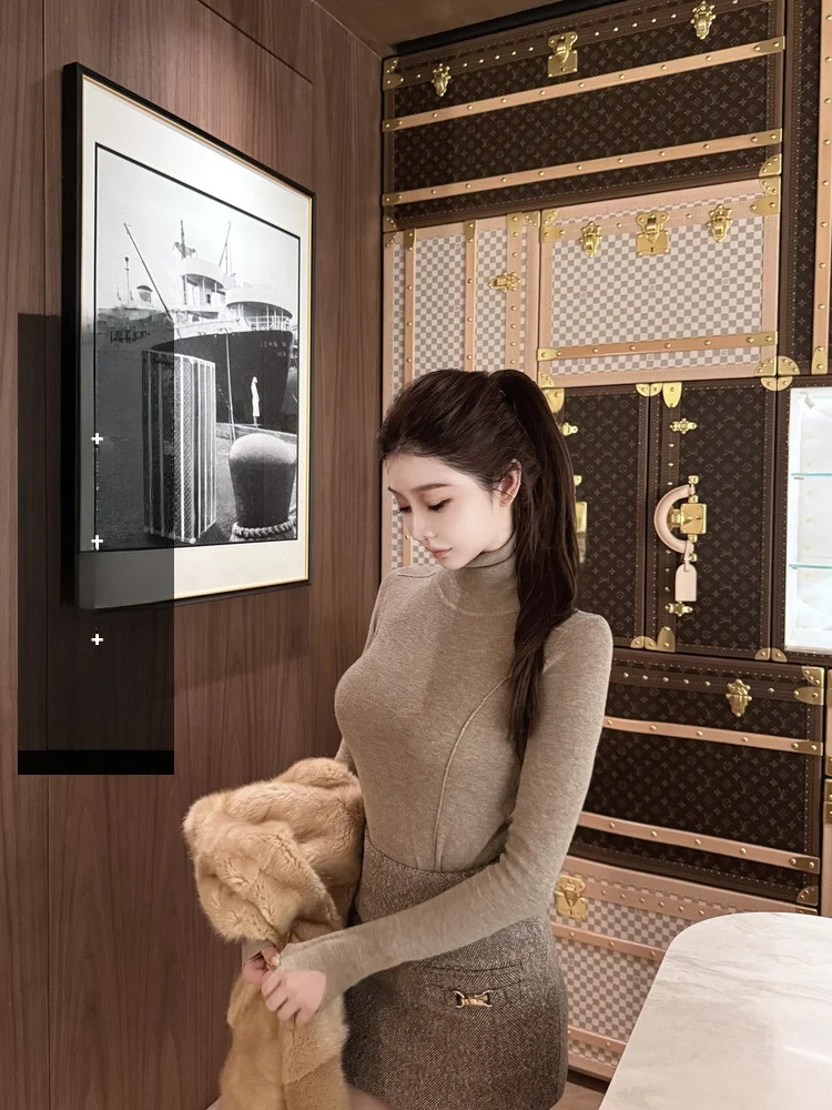 Brown Woolen High Collar Knitted Base irt Geometric Pattern f Skirt Korean Sle Slim Fit Daily Wear Polyester Fiber
Brown Woolen High Collar Knitted Base irt Geometric Pattern f Skirt Korean Sle Slim Fit Daily Wear Polyester Fiber
