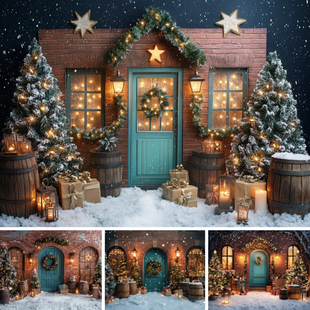 Rustic Snow Cottage Christmas Photo Backdrop Brick Wall Green Door Pine Tree Gift Box Winter Booth Fabric Background Prop
Rustic Snow Cottage Christmas Photo Backdrop Brick Wall Green Door Pine Tree Gift Box Winter Booth Fabric Background Prop