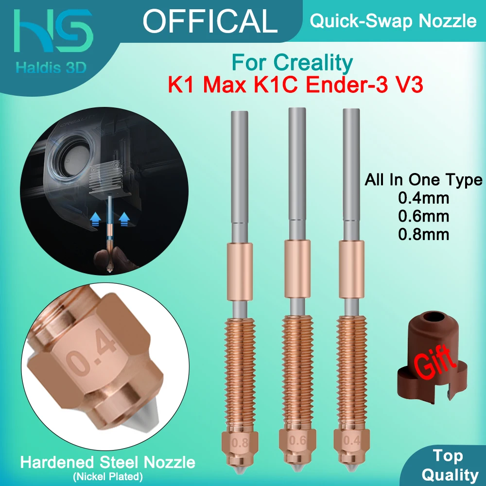 All-In-One Hardened Steel Nickel Plated Nozzle For Creality K1 Max K1C Ender-3 V3 High Flow 0.4 0.6 0.8mm Quick-Swap Nozzles
All-In-One Hardened Steel Nickel Plated Nozzle For Creality K1 Max K1C Ender-3 V3 High Flow 0.4 0.6 0.8mm Quick-Swap Nozzles