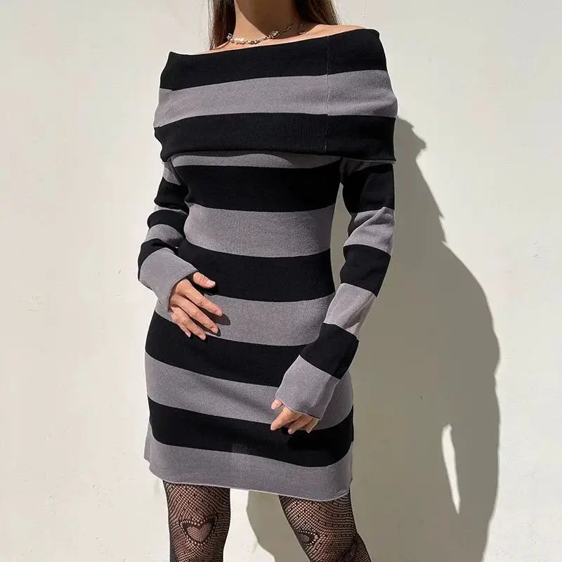 2025 New Striped Collar Off-Shoulder Slim Fit Color Block Knitted Sweater Dress
2025 New Striped Collar Off-Shoulder Slim Fit Color Block Knitted Sweater Dress