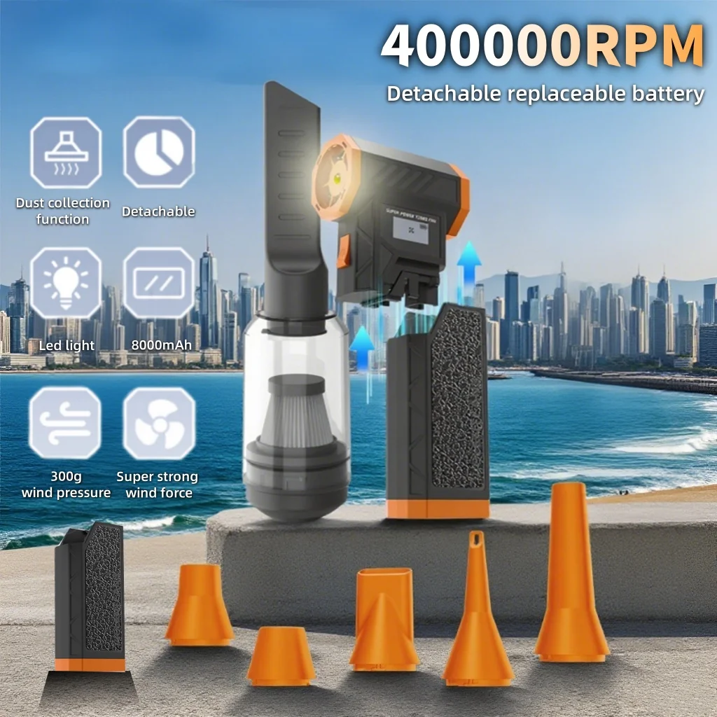 Car Blowing Snow Blower 400000RPM Type-C Charging Cleaning Blower Tool Turbo Jet Fan Electric Air Duster 3 Gears adjustable
Car Blowing Snow Blower 400000RPM Type-C Charging Cleaning Blower Tool Turbo Jet Fan Electric Air Duster 3 Gears adjustable