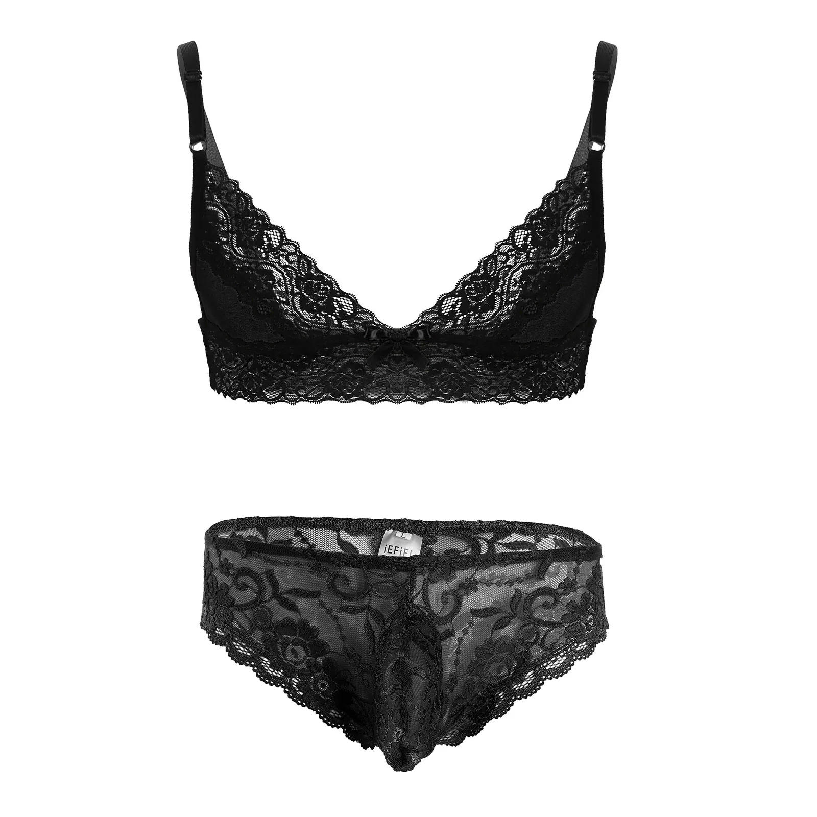 Mens Sissy Lingerie Lace Set Adjustable Shoulder Straps Bra Top with Bulge Pouch Briefs Underwear for Nightwear Sleepwear
Mens Sissy Lingerie Lace Set Adjustable Shoulder Straps Bra Top with Bulge Pouch Briefs Underwear for Nightwear Sleepwear