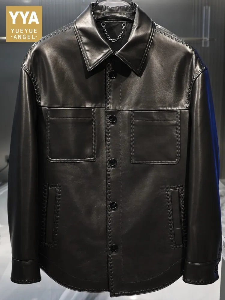 Business Casual Style Lapel Genuine Leather Loose Jacket Solid Color Single Breasted Pocket Long Sleeves Men Sheepskin Outerwear 
Business Casual Style Lapel Genuine Leather Loose Jacket Solid Color Single Breasted Pocket Long Sleeves Men Sheepskin Outerwear