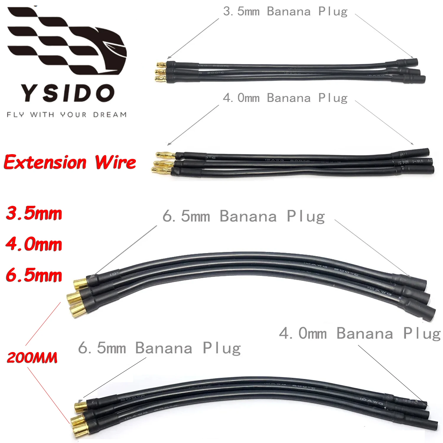 YSIDO 3.5mm 4.0mm 6.5mm Banana Connector Extension Wire 150/200mm for RC Car 3650 3660 3670 4274 4068 Motor ESC RC Drone Parts
YSIDO 3.5mm 4.0mm 6.5mm Banana Connector Extension Wire 150/200mm for RC Car 3650 3660 3670 4274 4068 Motor ESC RC Drone Parts