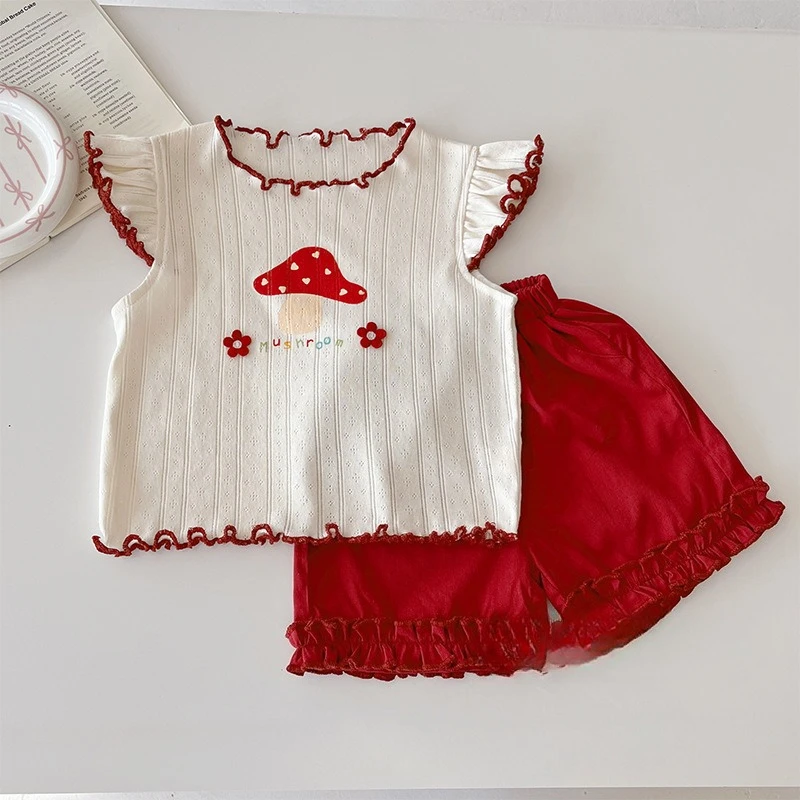 Summer Baby Clothes Mushroom Ruffle Sleeveless Set Infant Girls Tee and Red Shorts 2 Pcs Toddler Suit Kids Outfit
Summer Baby Clothes Mushroom Ruffle Sleeveless Set Infant Girls Tee and Red Shorts 2 Pcs Toddler Suit Kids Outfit