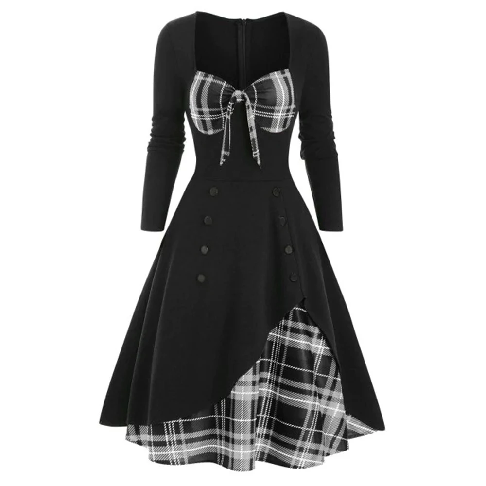 2024 Spring/Summer Women's Plaid Splicing Swing Dresses Gothic Vintage Double Breasted Button Long Sleeves Party Dress Vestidos
2024 Spring/Summer Women's Plaid Splicing Swing Dresses Gothic Vintage Double Breasted Button Long Sleeves Party Dress Vestidos