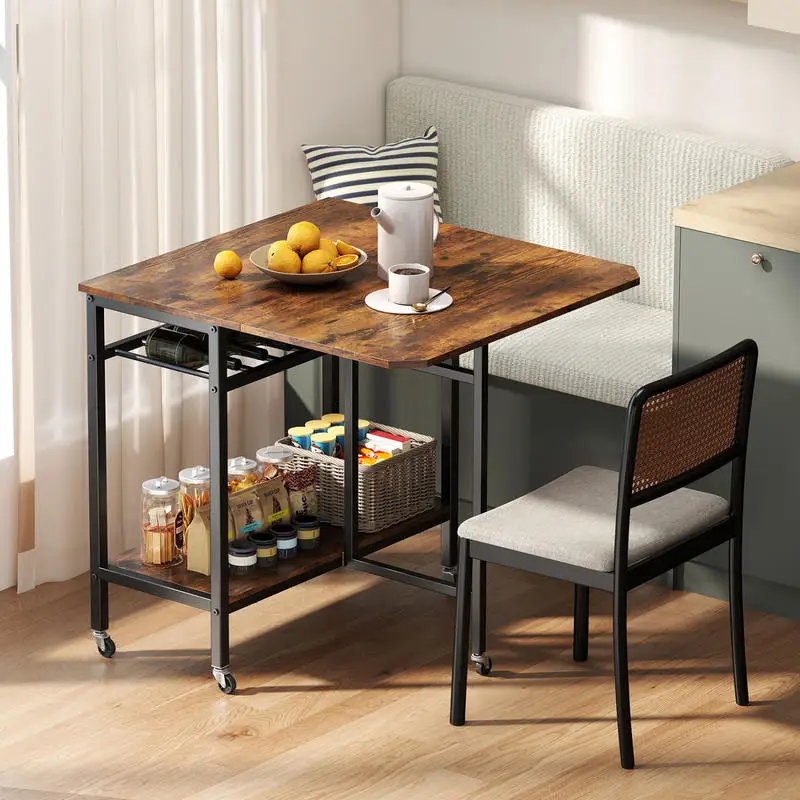 Folding Dining Table with Expandable Laptop with Wine Rack and Wheels-Rustic Brown
Folding Dining Table with Expandable Laptop with Wine Rack and Wheels-Rustic Brown