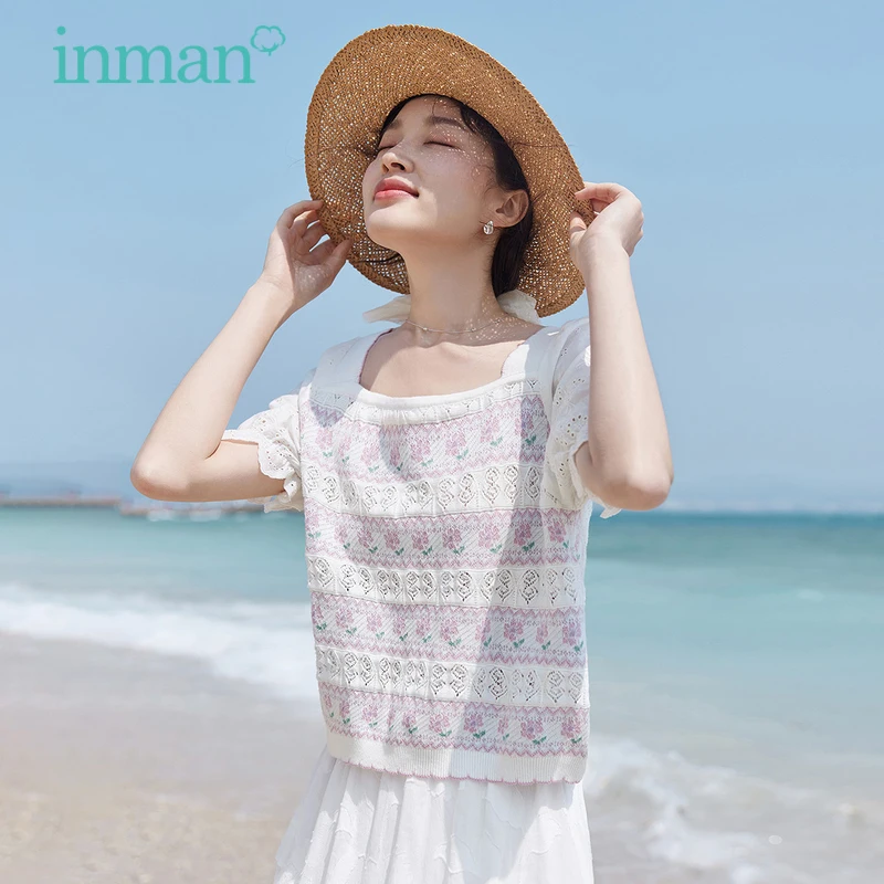 INMAN Women Knitwear 2023 Summer Puff Sleeve Square Neck Loose T-shirt Hollow Flower Lace Elegant Romantic Casual Tops
INMAN Women Knitwear 2023 Summer Puff Sleeve Square Neck Loose T-shirt Hollow Flower Lace Elegant Romantic Casual Tops