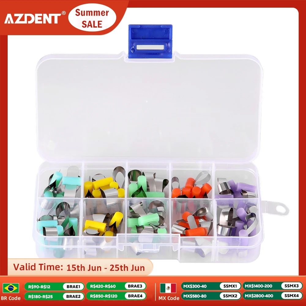 50pcs/Box AZDENT Dental Metal Matrices Bands Retainerless Automatrix with Locker Forming Sheet Orthodontic Sectional Contoured
50pcs/Box AZDENT Dental Metal Matrices Bands Retainerless Automatrix with Locker Forming Sheet Orthodontic Sectional Contoured