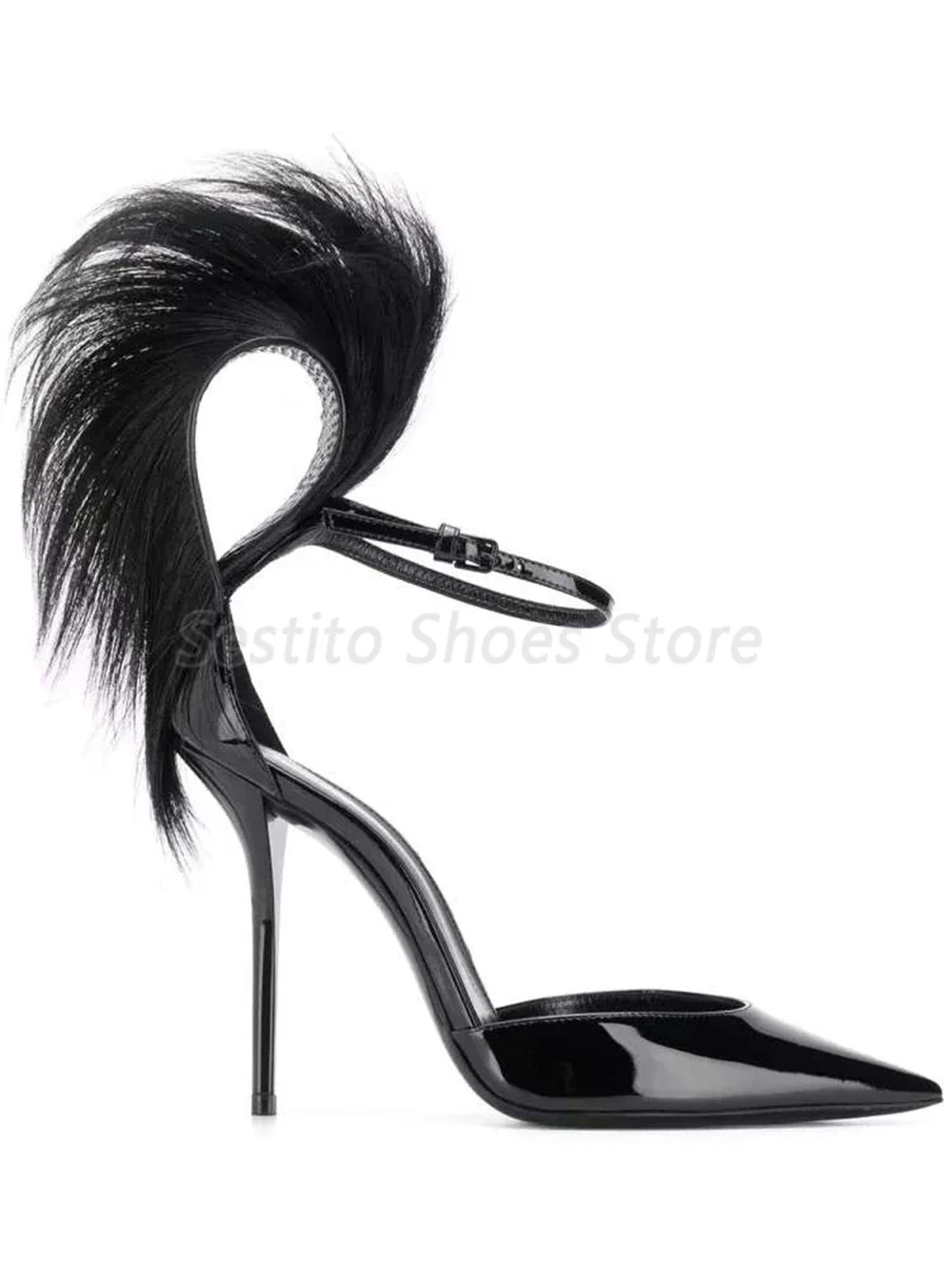 Sexy Black Fur Pointed Toe Sandals for Women Fashion Patent Leather Ankle Strap Thin High Heels Summer Banquet Party Dress Shoes
Sexy Black Fur Pointed Toe Sandals for Women Fashion Patent Leather Ankle Strap Thin High Heels Summer Banquet Party Dress Shoes