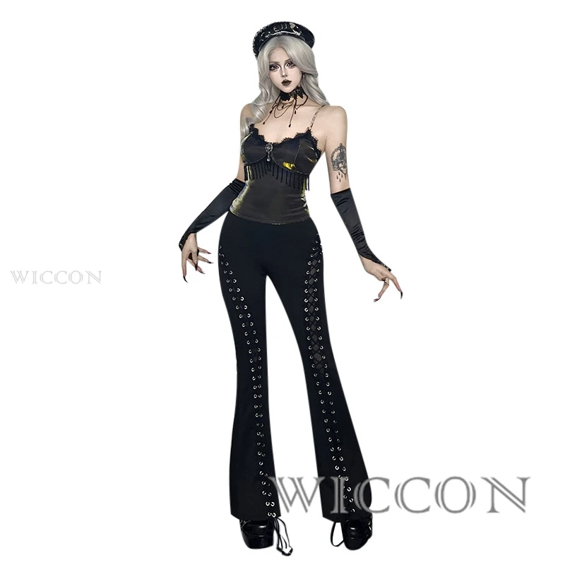 Halloween New Arrival Dark Gothic Lace-Up High Waist Flared Casual Pants, Slim Fit Figure Flattering Edgy Hot Women Trousers
Halloween New Arrival Dark Gothic Lace-Up High Waist Flared Casual Pants, Slim Fit Figure Flattering Edgy Hot Women Trousers