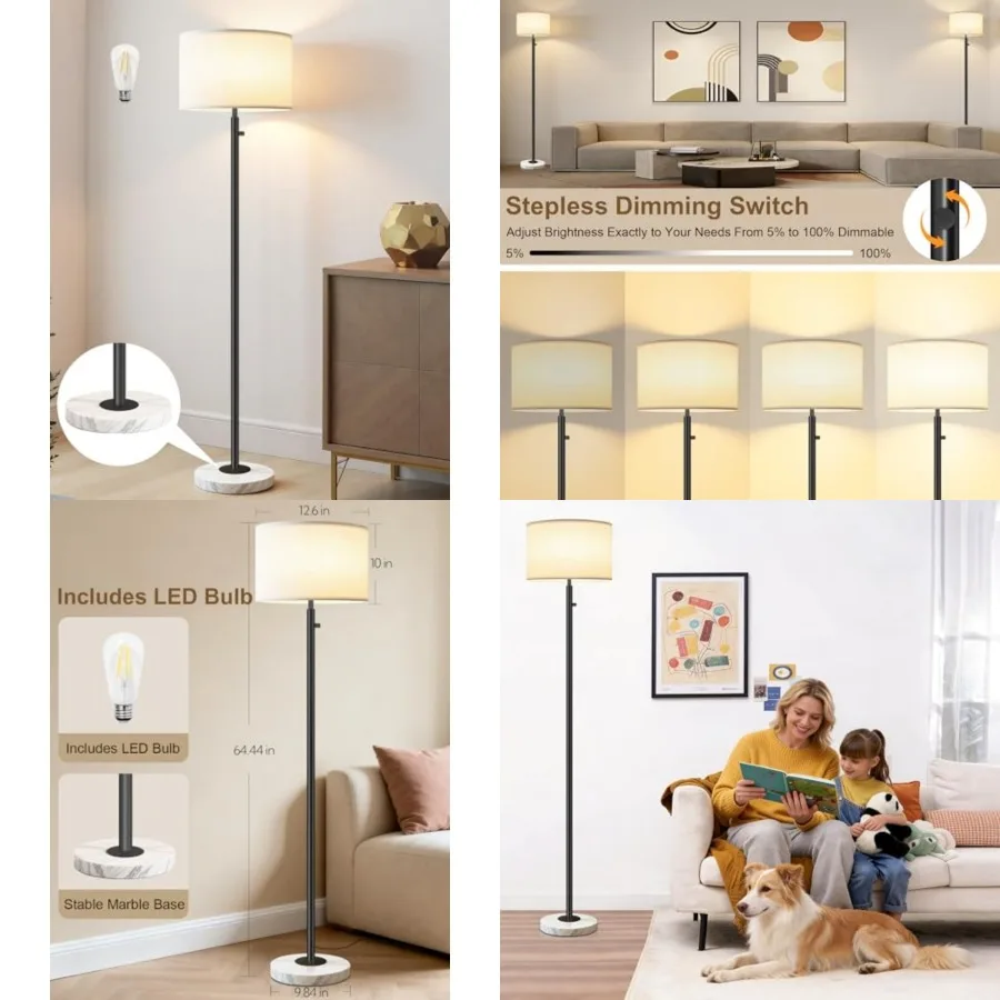 Floor Lamps for Living Room LED Bulb Included, Dimmable Floor Lamp with Linen Shade, Modern Standing Lamp with Marble Base, Tal
Floor Lamps for Living Room LED Bulb Included, Dimmable Floor Lamp with Linen Shade, Modern Standing Lamp with Marble Base, Tal