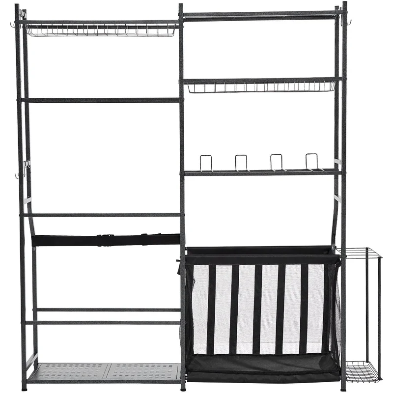Outdoor Steel Golf Bag Stand with Storage Shelves, Baskets, and Hooks for Sports Gear and Toys – Black
Outdoor Steel Golf Bag Stand with Storage Shelves, Baskets, and Hooks for Sports Gear and Toys – Black