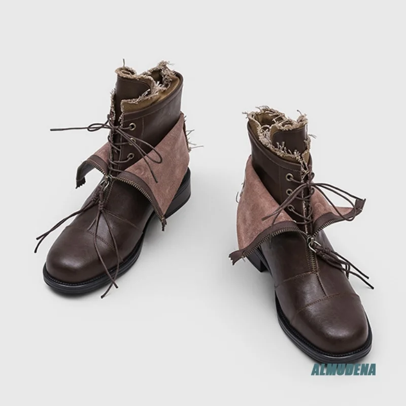 Brown Leather Suede Patchwork Lace-Up Combat Boots Men's Round Toe with Zipper Foldable Casual Street Style Outdoor Ankle Boots
Brown Leather Suede Patchwork Lace-Up Combat Boots Men's Round Toe with Zipper Foldable Casual Street Style Outdoor Ankle Boots