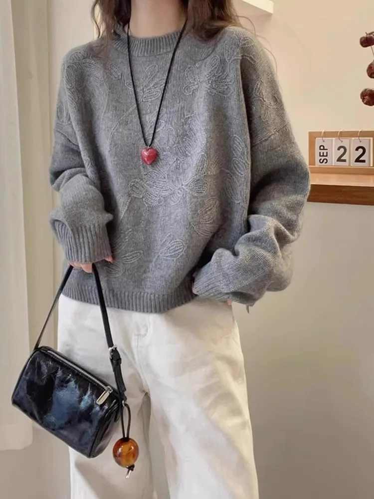 Fall Winter Loose FitRound Ne Long Sve Knitted Sweater Ele Agel Embroidery Design Feeling Commuter Sle Sweatirt
Fall Winter Loose FitRound Ne Long Sve Knitted Sweater Ele Agel Embroidery Design Feeling Commuter Sle Sweatirt