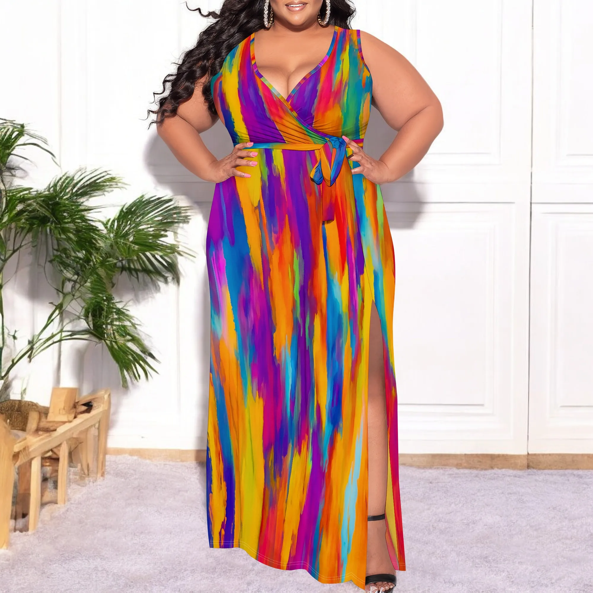 Plus Size Rainbow Abstract Maxi Dress XL-6XL V-Neck Wrap Sleeveless Style for Pride Parade, Juneteenth or Carnival Festival Look
Plus Size Rainbow Abstract Maxi Dress XL-6XL V-Neck Wrap Sleeveless Style for Pride Parade, Juneteenth or Carnival Festival Look