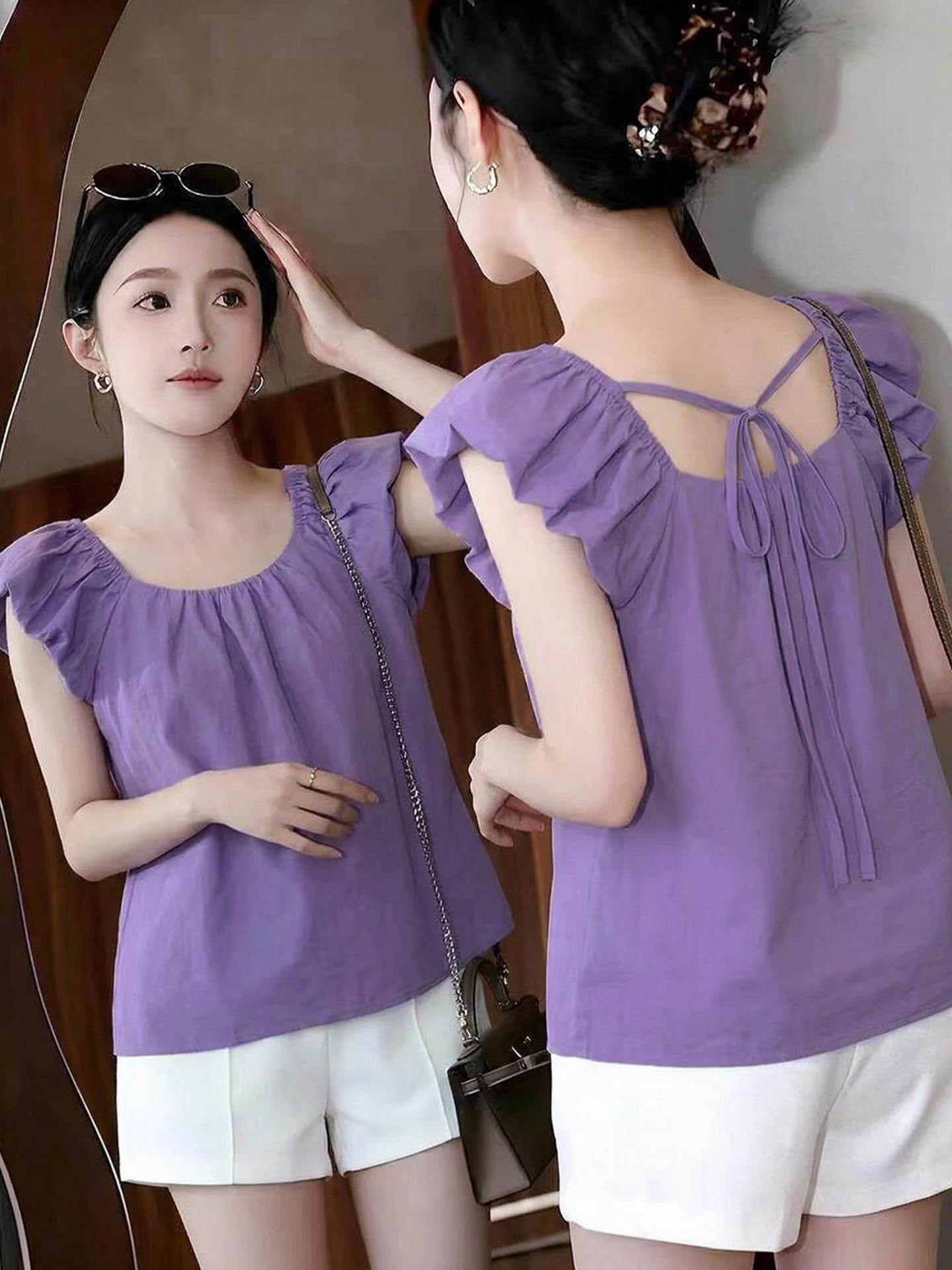 Chic White Shirt with Small Flying Sleeves Crew Neck Versatile Top for Women Simple Stylish Summer Fashionable Short Sleeve
Chic White Shirt with Small Flying Sleeves Crew Neck Versatile Top for Women Simple Stylish Summer Fashionable Short Sleeve