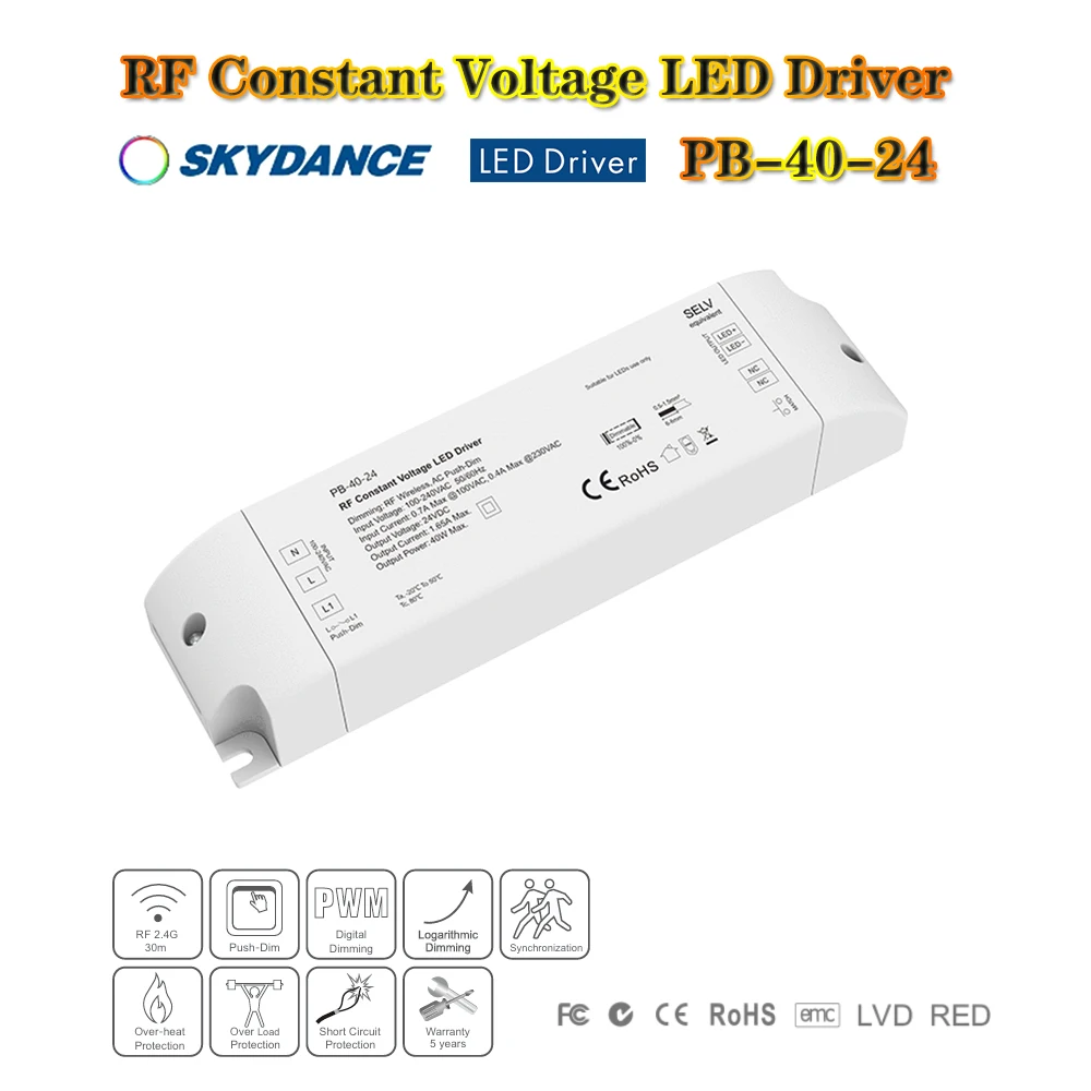 Skydance PB-40-24 AC100-240V to DC 24V 40W с регулируемой яркостью 2,4GHzRF AC Push-Dim светодиодный драйвер Трансформатор постоянного напряжения для внутреннего светодиода
Skydance PB-40-24 AC100-240V to DC 24V 40W с регулируемой яркостью 2,4GHzRF AC Push-Dim светодиодный драйвер Трансформатор постоянного напряжения для внутреннего светодиода