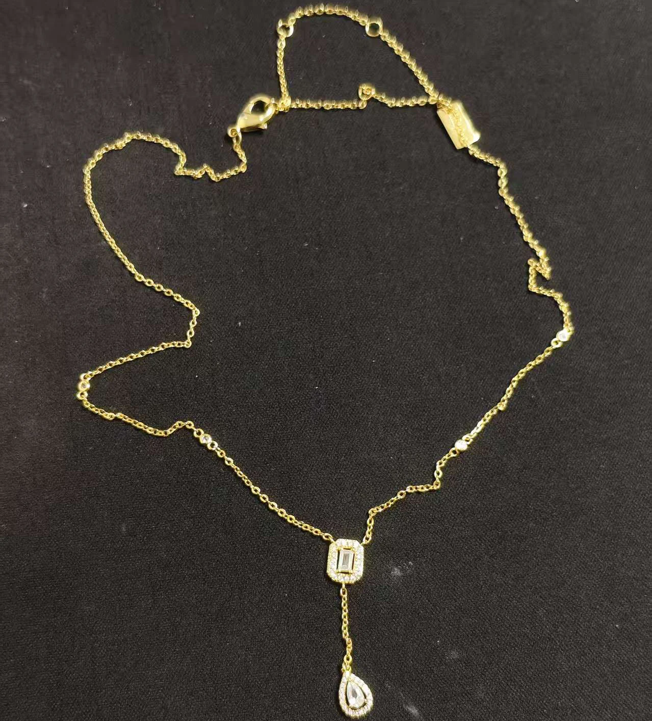 925 Sterling Silver Lariat Necklace with Rectangular & Pear Zircon, Minimalist Luxury Design, Versatile for Commute & Party, Ide
925 Sterling Silver Lariat Necklace with Rectangular & Pear Zircon, Minimalist Luxury Design, Versatile for Commute & Party, Ide