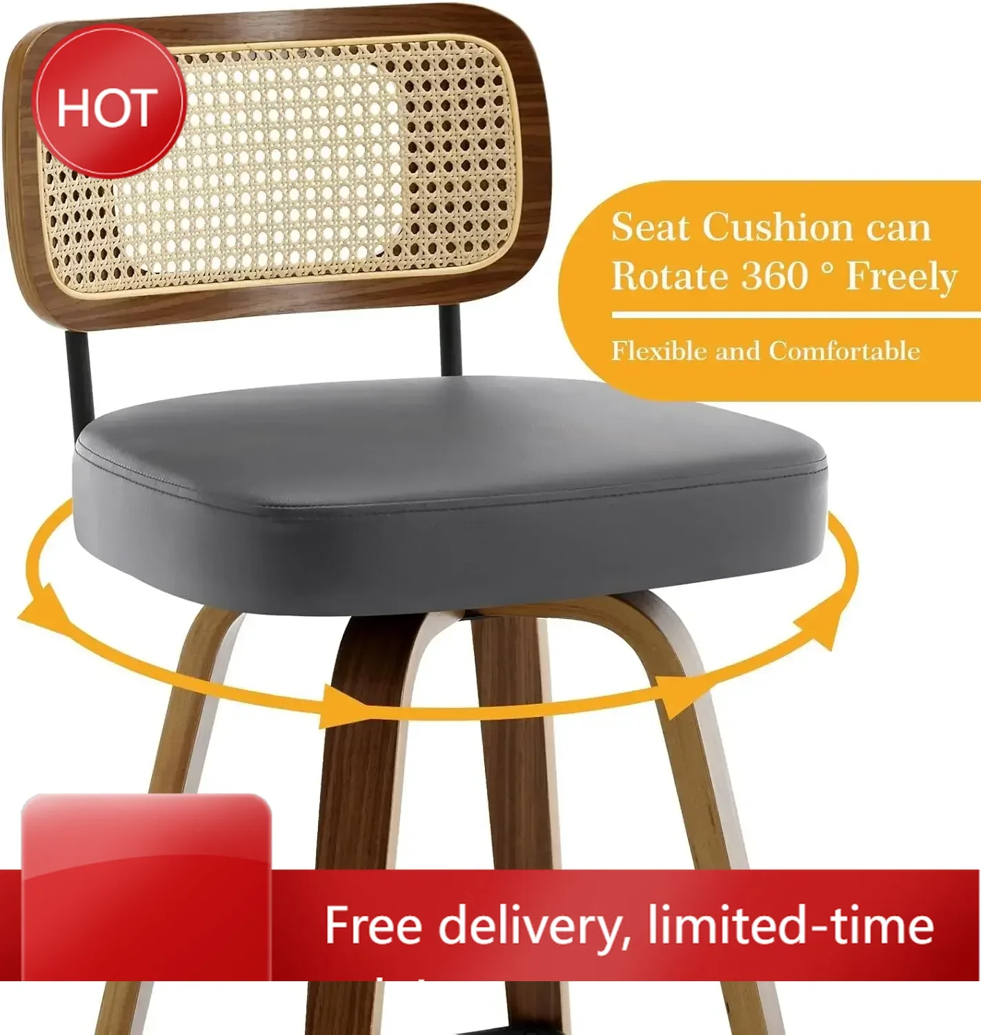 Time-limitedXMSJ.Swivel Bar Stools Set of 2, Upholstered Faux Leather Barstools with Rattan Back, Bentwood Wood Frame, 29" Seat
Time-limitedXMSJ.Swivel Bar Stools Set of 2, Upholstered Faux Leather Barstools with Rattan Back, Bentwood Wood Frame, 29" Seat