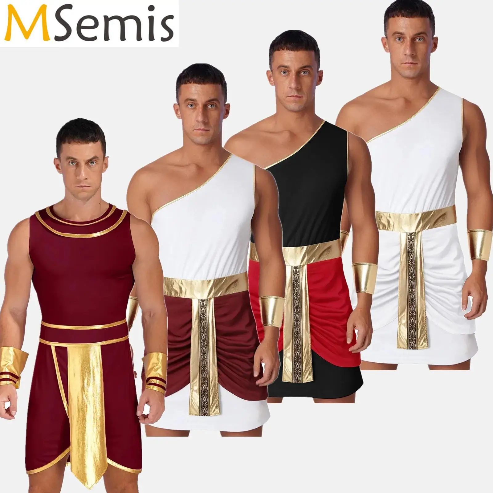 Mens Halloween Cosplay Ancient Greek Egyptian Pharaoh Toga and Sleeves Halloween Cosplay Costume Metallic Shiny Dress Robe
Mens Halloween Cosplay Ancient Greek Egyptian Pharaoh Toga and Sleeves Halloween Cosplay Costume Metallic Shiny Dress Robe