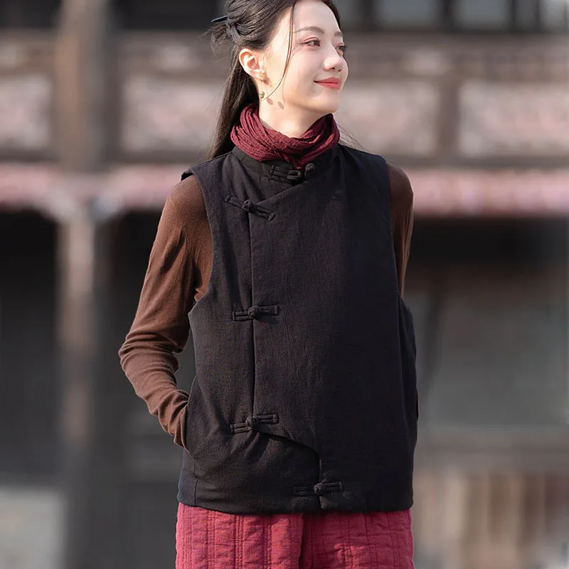 Chinese Vintage Cotton Linen Solid Thin Quilted Short Waistcoat Womens Side Cardigan Frog Buckle Sleeveless Jacket Autumn Winter
Chinese Vintage Cotton Linen Solid Thin Quilted Short Waistcoat Womens Side Cardigan Frog Buckle Sleeveless Jacket Autumn Winter