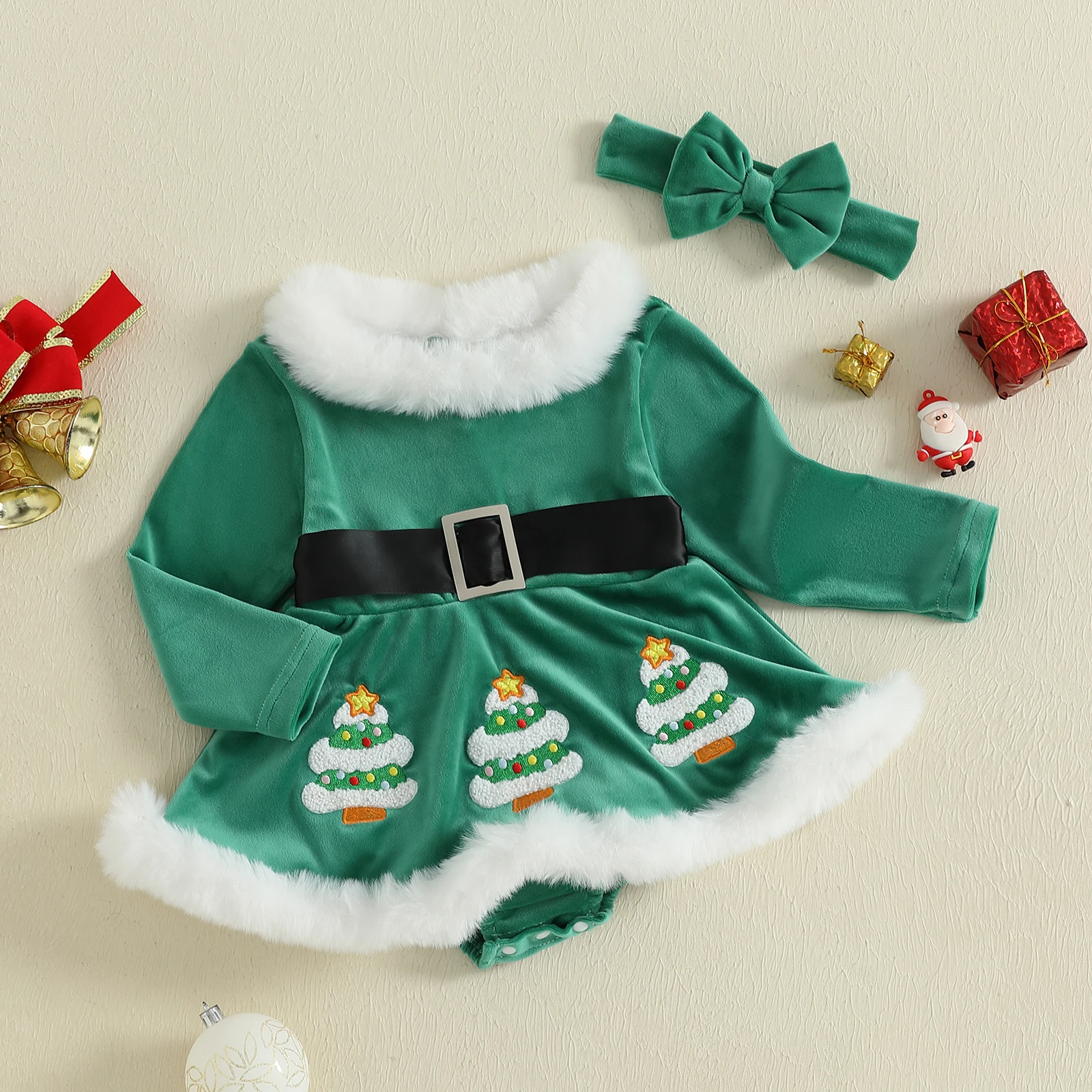 0-24M Infant Baby Girls Christmas Romper Dress Fall Winter Long Sleeve Embroidery Furry Trim Bodysuit with Headband Clothing Set
0-24M Infant Baby Girls Christmas Romper Dress Fall Winter Long Sleeve Embroidery Furry Trim Bodysuit with Headband Clothing Set