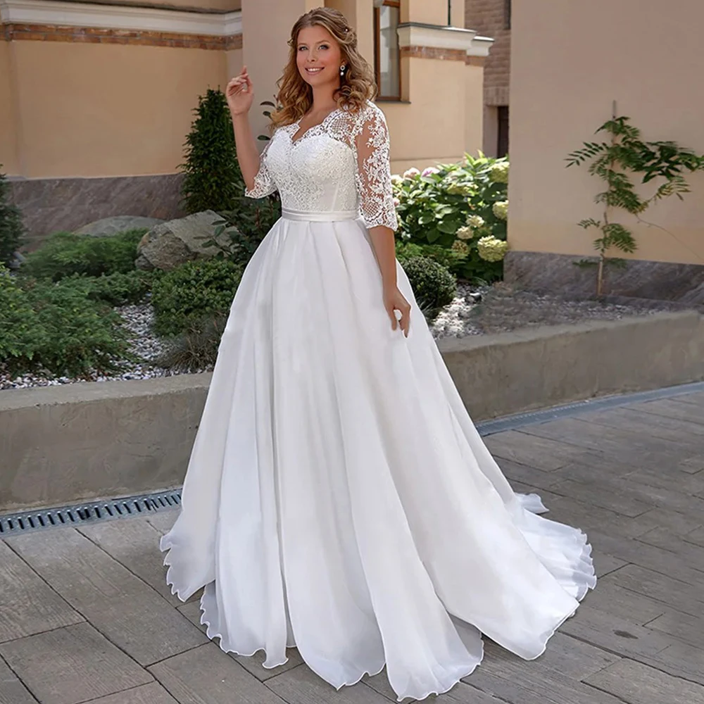 Classic A-Line Floor Length Wedding Dress Applique V-Neck Half Sleeve with Belt Illusion Tulle and Organza Bride Customized Gown
Classic A-Line Floor Length Wedding Dress Applique V-Neck Half Sleeve with Belt Illusion Tulle and Organza Bride Customized Gown
