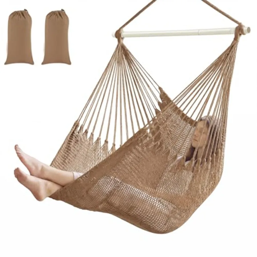 Outdoor indoor boho hammock chair with cotton rope weaving, brown, 270lb capacity, includes 40-inch detachable metal bars for b
Outdoor indoor boho hammock chair with cotton rope weaving, brown, 270lb capacity, includes 40-inch detachable metal bars for b