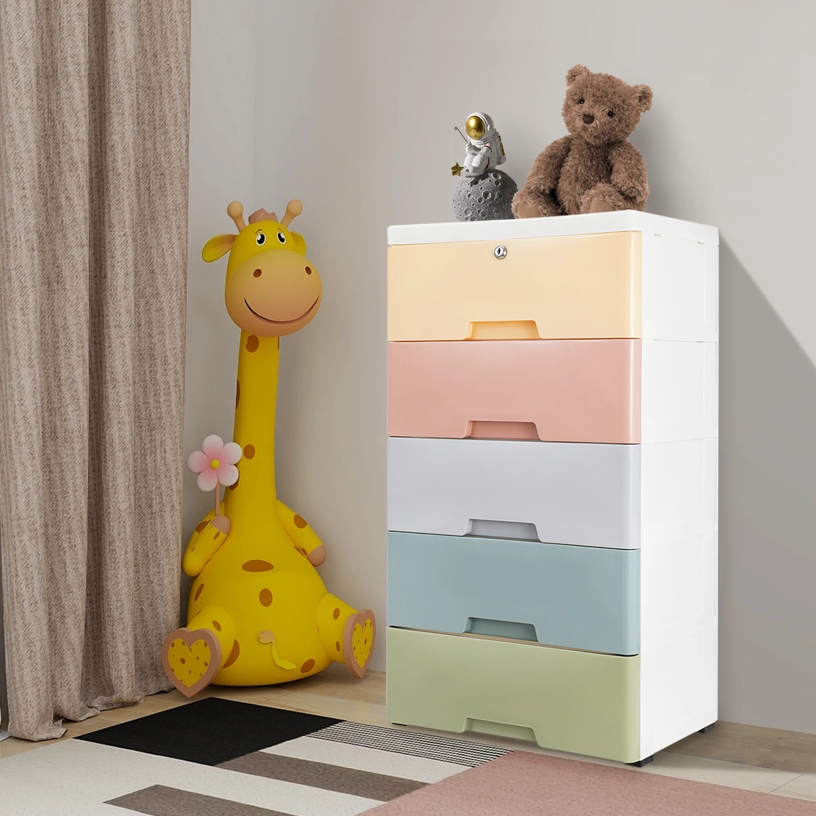 5-Drawer Plastic Storage Cabinet, Dust Proof Lockable Mobile Organizer with Removable Wheels for Garage Workshop Bathroom Closet
5-Drawer Plastic Storage Cabinet, Dust Proof Lockable Mobile Organizer with Removable Wheels for Garage Workshop Bathroom Closet