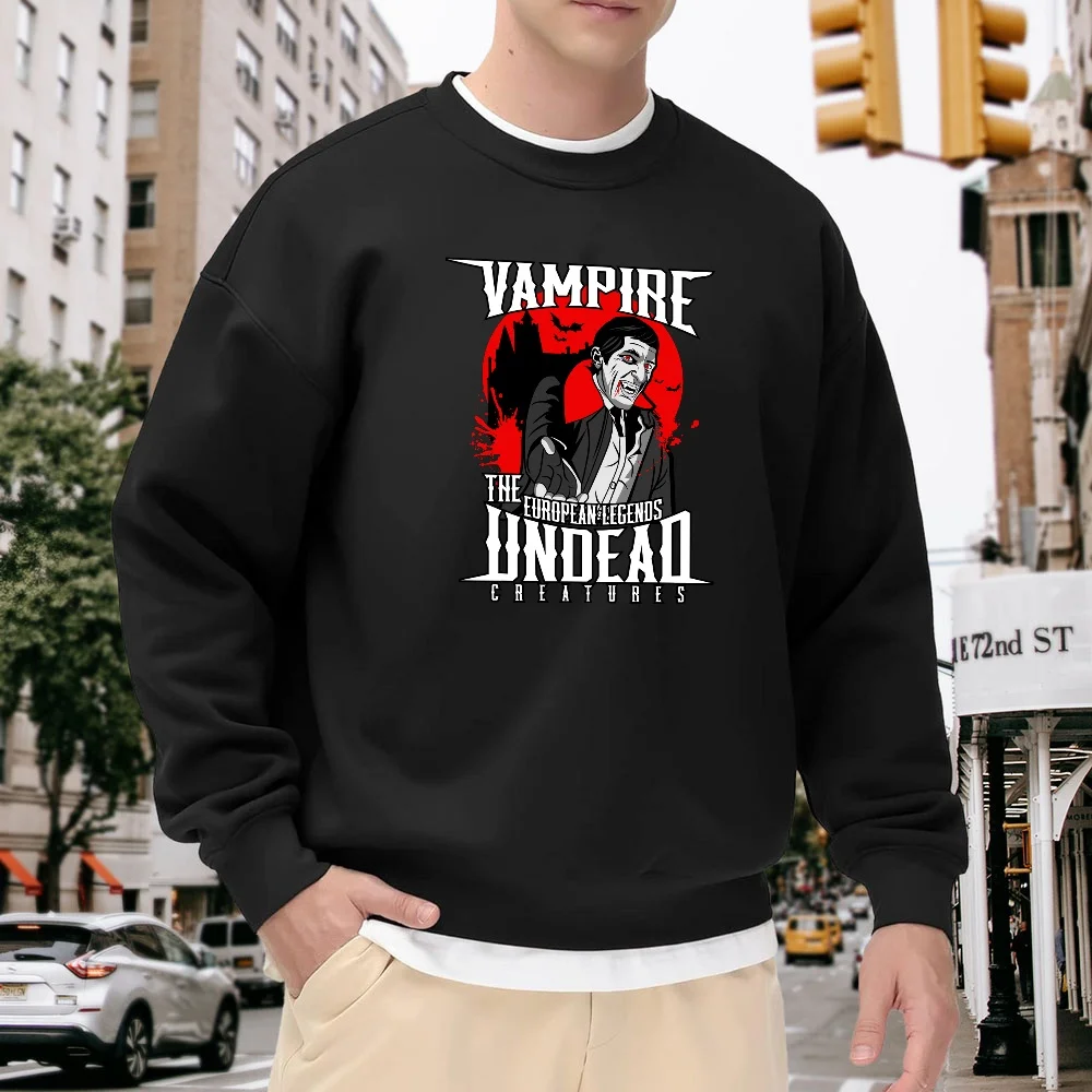Men's Black Crewneck Sweatshirt with Vampire Print, Loose Fit Top, Street Fashion Style, Casual and Comfortable for Everyday Wear, Versatile, Retro Pattern Design
Men's Black Crewneck Sweatshirt with Vampire Print, Loose Fit Top, Street Fashion Style, Casual and Comfortable for Everyday Wear, Versatile, Retro Pattern Design
