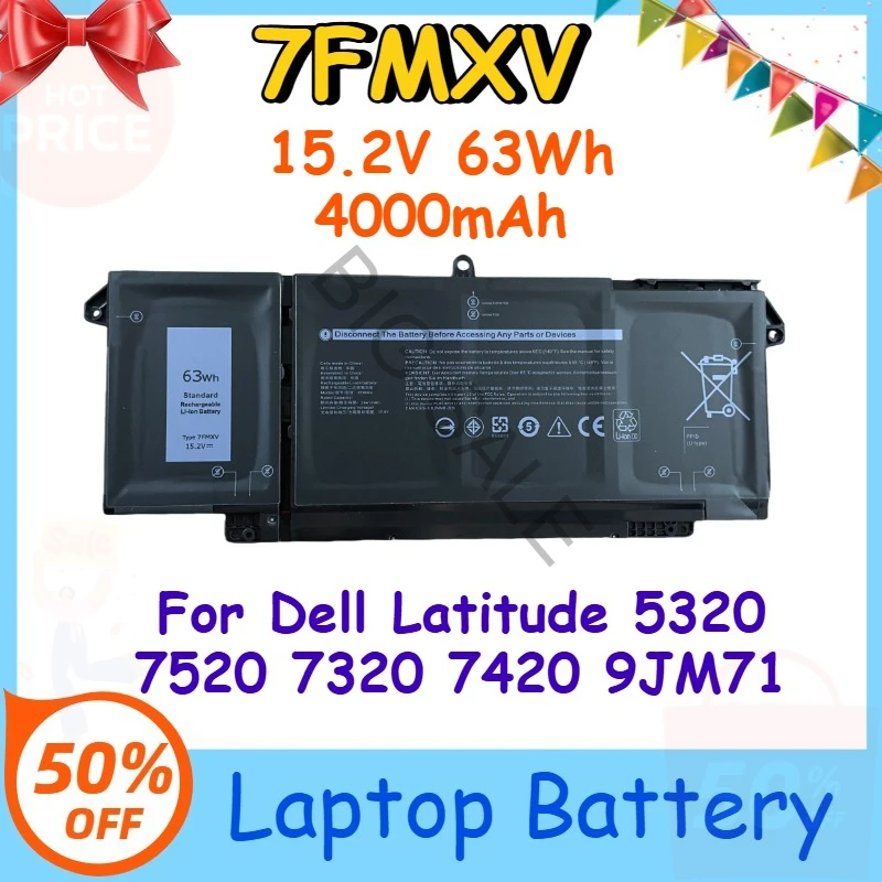 7FMXV 15.2V 63Wh 4000mAh Laptop Battery for Dell Latitude 5320 7520 7320 7420 9JM71
7FMXV 15.2V 63Wh 4000mAh Laptop Battery for Dell Latitude 5320 7520 7320 7420 9JM71