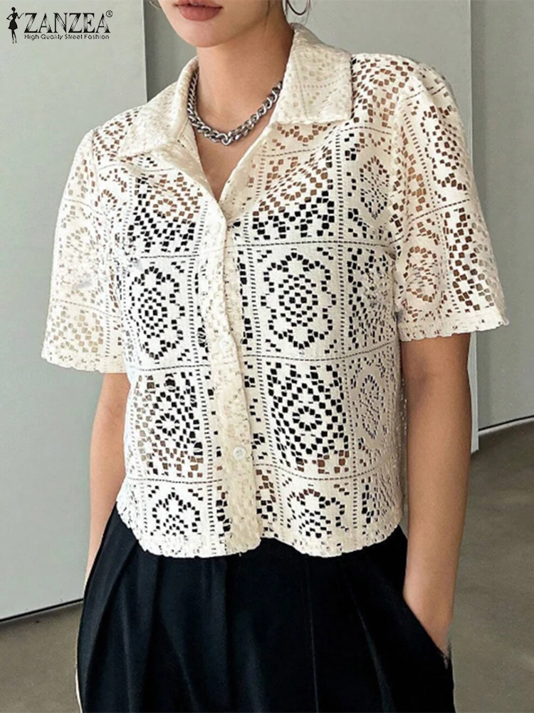 ZANZEA Summer Solid Color Shirts Women Short Sleeve Tops Tunic 2025 Turn-down Collar Casual Loose Hollow Out Elegant Blouses
ZANZEA Summer Solid Color Shirts Women Short Sleeve Tops Tunic 2025 Turn-down Collar Casual Loose Hollow Out Elegant Blouses