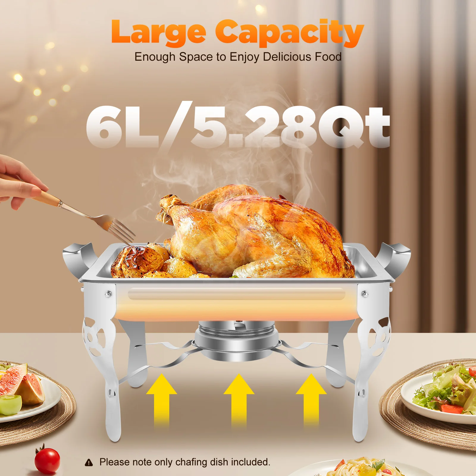 6L Chafing Dish Stainless Steel Large Capacity Handle Type Meal Stove with Lid for Birthday Party, Wedding, Gathering
6L Chafing Dish Stainless Steel Large Capacity Handle Type Meal Stove with Lid for Birthday Party, Wedding, Gathering