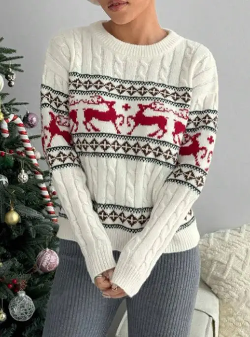 Christmas Women's Sweater Autumn and Winter Fashion Round Neck Elk Jacquard Knitted Sweater Holiday Atmosphere Christmas Sweater
Christmas Women's Sweater Autumn and Winter Fashion Round Neck Elk Jacquard Knitted Sweater Holiday Atmosphere Christmas Sweater